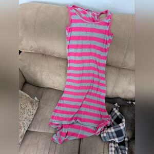 Pink and Gray Striped Maxi Dress